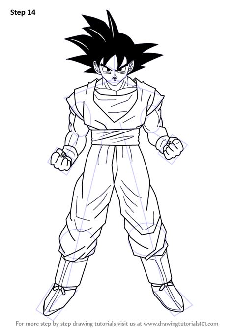 Inking enhances the drawing’s definition but requires patience—allow the ink to dry thoroughly to prevent any smudges. After the ink has dried, you can erase the pencil sketch underneath to reveal a clean, sharp teen Goku drawing. Step 01. Step 02. Step 03.